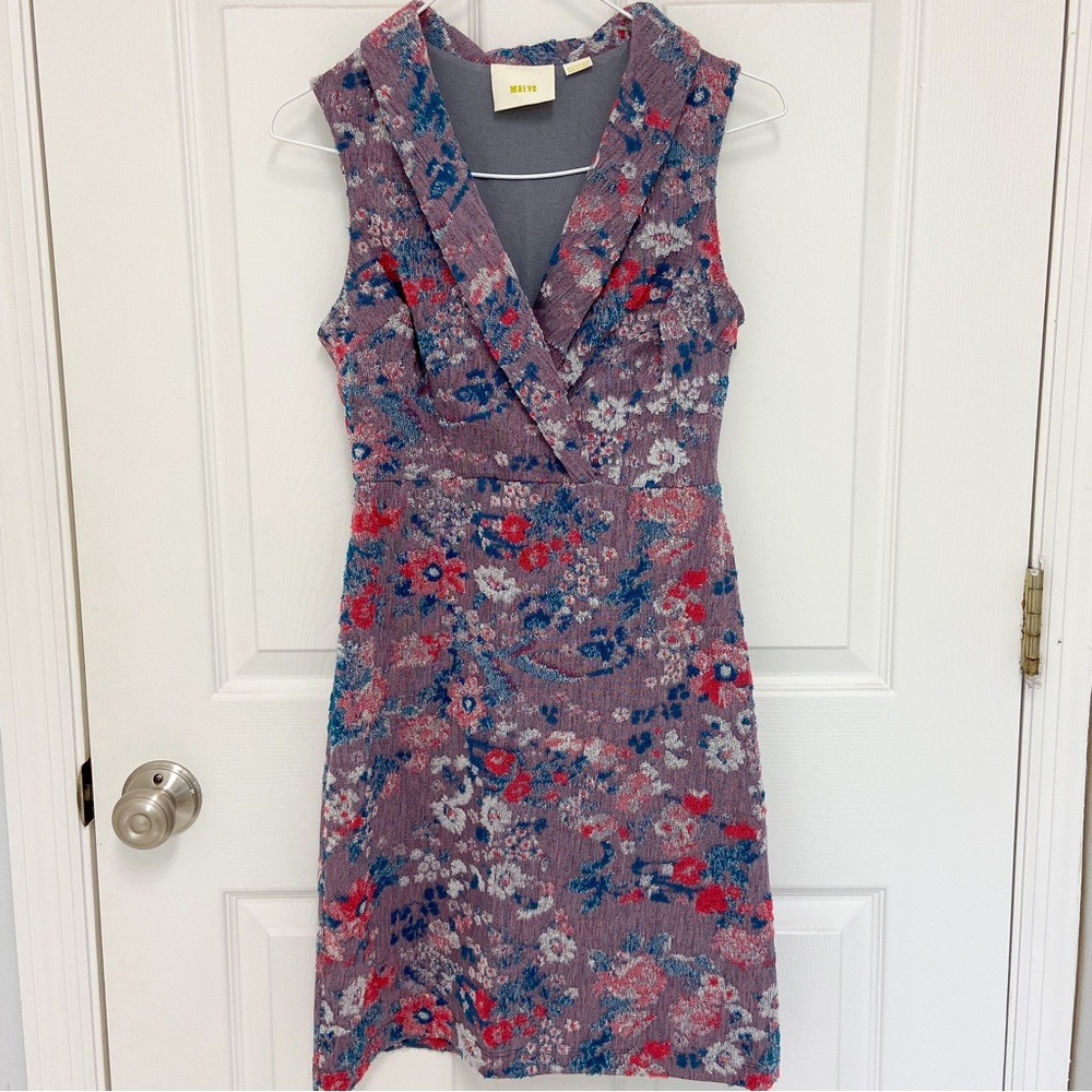 Anthropologie Maeve Purple Floral Sleeveless Jacquard Dress Size 0P Petite